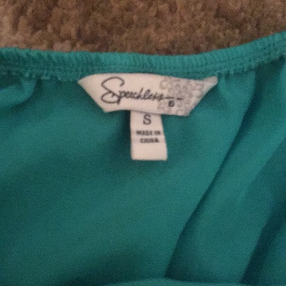 One sleeve-turquoise silk top. Size Small - Picture 2 of 4